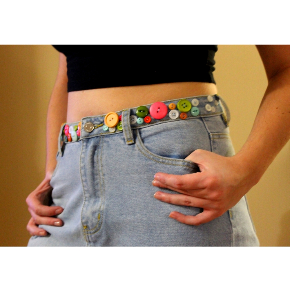 Refurbished Sewn Button Belt Light Blue Jean (8L)
